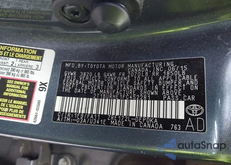 2015 Toyota Corolla L from USA, damaged, VIN 2T1BURHE1FC452281